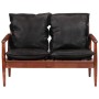 2 seater sofa solid acacia wood and black genuine leather by vidaXL, Sofas - Ref: Foro24-340924, Price: 293,43 €, Discount: %