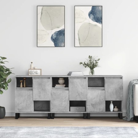 Sideboards 3 units concrete gray plywood by vidaXL, Sideboards - Ref: Foro24-3190161, Price: 184,75 €, Discount: %