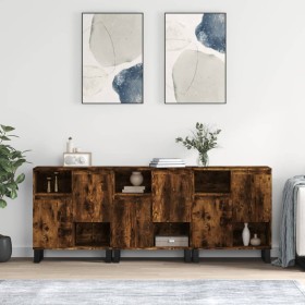 Display cabinets 3 units plywood smoked oak by vidaXL, Sideboards - Ref: Foro24-3190162, Price: 183,99 €, Discount: %