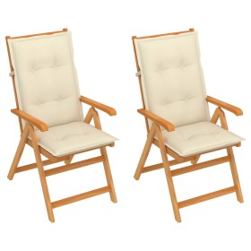 Garden chairs 2 pcs solid teak wood with cream cushions by vidaXL, Garden chairs - Ref: Foro24-3062393, Price: 247,99 €, Disc...