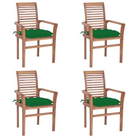 Sillas de comedor 4 uds madera maciza de teca con cojines verde de vidaXL, Sillas de jardín - Ref: Foro24-3062642, Precio: 37...