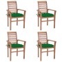 Dining chairs 4 units solid teak wood with green cushions by vidaXL, Garden chairs - Ref: Foro24-3062642, Price: 372,90 €, Di...