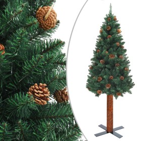 Schmaler Weihnachtsbaum aus Echtholz und Tannenzapfen aus grünem PVC 180 cm von vidaXL, Weihnachtsbäume - Ref: Foro24-320958,...