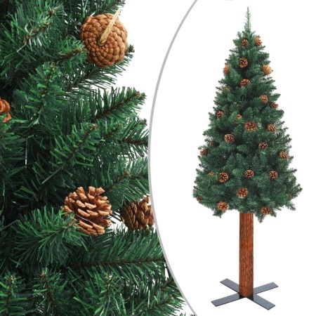 Árbol de Navidad estrecho madera real y piñas PVC verde 180 cm de vidaXL, Arboles de navidad - Ref: Foro24-320958, Precio: 85...