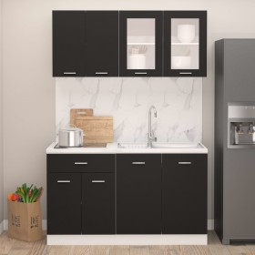 Kitchen furniture set 4 pieces black engineered wood by vidaXL, Kitchen cabinets - Ref: Foro24-3067656, Price: 289,32 €, Disc...