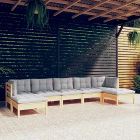 7-piece garden furniture set with gray pine wood cushions by vidaXL, Garden sets - Ref: Foro24-3097090, Price: 511,23 €, Disc...