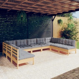 Set mit 9 Gartenmöbeln und Kissen aus massivem Zirbenholz von vidaXL, Gartensets - Ref: Foro24-3097174, Preis: 727,99 €, Raba...