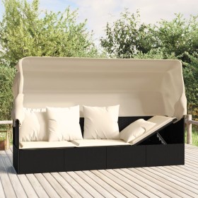 Garden lounger sofa with awning and black synthetic rattan cushions by vidaXL, Loungers - Ref: Foro24-319566, Price: 236,37 €...