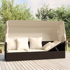 Garden lounger sofa with awning and brown synthetic rattan cushions by vidaXL, Loungers - Ref: Foro24-319567, Price: 250,59 €...