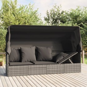 Garden sun lounger sofa with canopy, gray synthetic rattan cushions by vidaXL, Loungers - Ref: Foro24-319568, Price: 262,99 €...