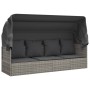 Garden sun lounger sofa with canopy, gray synthetic rattan cushions by vidaXL, Loungers - Ref: Foro24-319568, Price: 255,31 €...