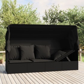 Gartenliegesofa mit Markise und schwarzen synthetischen Rattankissen von vidaXL, Liegen - Ref: Foro24-319569, Preis: 242,12 €...