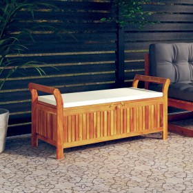 Banco almacenaje jardín con cojín madera maciza de acacia 126cm de vidaXL, Bancos de jardín - Ref: Foro24-319715, Precio: 191...