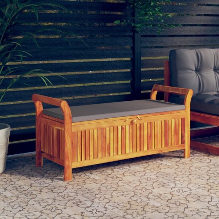 Banco almacenaje jardín con cojín madera maciza de acacia 126cm de vidaXL, Bancos de jardín - Ref: Foro24-319717, Precio: 191...