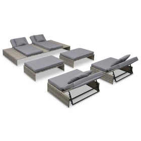 Set de muebles de jardín 5 pzas y cojines ratán sintético gris de vidaXL, Conjuntos de jardín - Ref: Foro24-42889, Precio: 78...