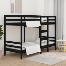 Solid black pine wood bunk bed 75x190 cm by vidaXL, Beds and slatted bases - Ref: Foro24-3139848, Price: 306,99 €, Discount: %