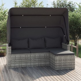 3-Sitzer-Gartensofa mit Markise und grauem synthetischem Rattanhocker von vidaXL, Outdoor-Sofas - Ref: Foro24-362335, Preis: ...