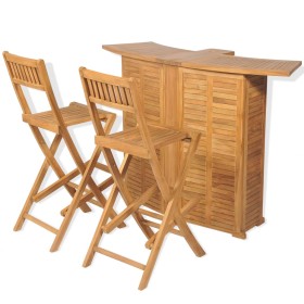 Folding garden bistro table and chairs set 3 pieces solid teak by vidaXL, Garden sets - Ref: Foro24-43805, Price: 571,43 €, D...