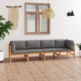 Gartensofa 4 Plätze mit grauen Kissen aus massivem Teakholz von vidaXL, Gartensets - Ref: Foro24-3087211, Preis: 608,99 €, Ra...