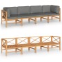 Gartensofa 4 Plätze mit grauen Kissen aus massivem Teakholz von vidaXL, Gartensets - Ref: Foro24-3087211, Preis: 608,13 €, Ra...