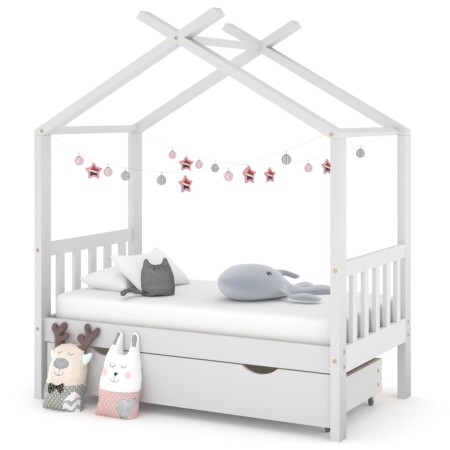 Estructura de cama niños y cajón madera maciza blanca 70x140 cm de vidaXL, Cunas y camas para niños - Ref: Foro24-322148, Pre...