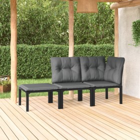 Gartenmöbel-Set 3-teilig aus schwarzem und grauem synthetischem Rattan von vidaXL, Modulare Sofas für den Außenbereich - Ref:...