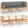 3-Sitzer-Gartensofa mit grauen Kissen aus massivem Teakholz von vidaXL, Gartensets - Ref: Foro24-3087209, Preis: 443,99 €, Ra...