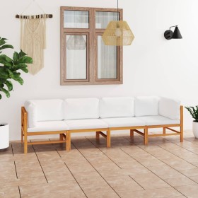 4-seater garden sofa with solid teak wood cushions by vidaXL, Garden sets - Ref: Foro24-3087210, Price: 483,99 €, Discount: %