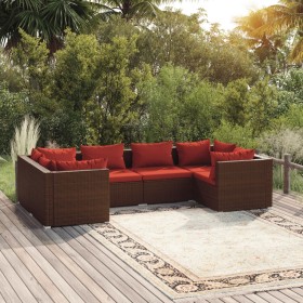 6-teiliges Gartenmöbel-Set und braune synthetische Rattankissen von vidaXL, Gartensets - Ref: Foro24-3101939, Preis: 514,46 €...