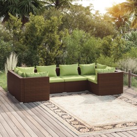 6-teiliges Gartenmöbel-Set und braune synthetische Rattankissen von vidaXL, Gartensets - Ref: Foro24-3101940, Preis: 669,18 €...