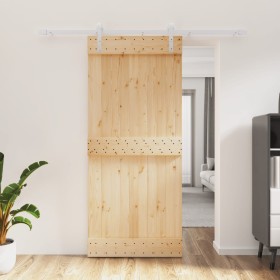 Schiebetür mit Beschlägen aus massivem Kiefernholz, 90 x 210 cm von vidaXL, Türen - Ref: Foro24-3203029, Preis: 154,99 €, Rab...