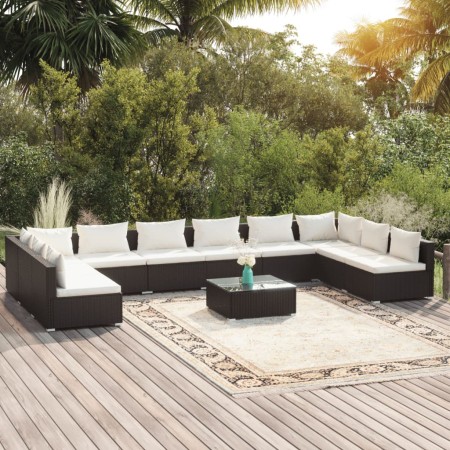 Gartenmöbelset 11-teilig und schwarze synthetische Rattankissen von vidaXL, Gartensets - Ref: Foro24-3101927, Preis: 1,00 €, ...