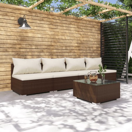 5-teiliges Gartensofa-Set und Kissen aus braunem synthetischem Rattan von vidaXL, Gartensets - Ref: Foro24-3101410, Preis: 50...