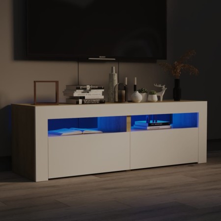 Mueble de TV con luces LED blanco y roble Sonoma 120x35x40 cm de vidaXL, Muebles TV - Ref: Foro24-804360, Precio: 91,40 €, De...