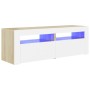 TV cabinet with LED lights white and Sonoma oak 120x35x40 cm by vidaXL, TV Furniture - Ref: Foro24-804360, Price: 91,40 €, Di...