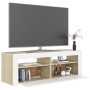 Mueble de TV con luces LED blanco y roble Sonoma 120x35x40 cm de vidaXL, Muebles TV - Ref: Foro24-804360, Precio: 91,40 €, De...