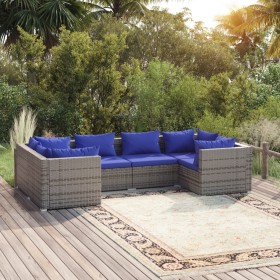 6-teiliges Gartensofa-Set und graue synthetische Rattankissen von vidaXL, Gartensets - Ref: Foro24-3101942, Preis: 477,39 €, ...