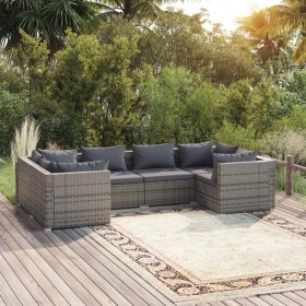 Gartensofa-Set 6-teilig und Kissen aus synthetischem Rattan grau von vidaXL, Gartensets - Ref: Foro24-3101941, Preis: 578,22 ...