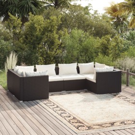 6-teiliges Gartensofa-Set und schwarze synthetische Rattankissen von vidaXL, Gartensets - Ref: Foro24-3101935, Preis: 588,04 ...