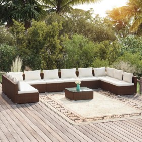 Gartenmöbel-Set, 11-teilig, braune Kissen aus synthetischem Rattan von vidaXL, Gartensets - Ref: Foro24-3101930, Preis: 1,00 ...