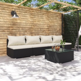 5-teiliges Gartensofa-Set und schwarze synthetische Rattankissen von vidaXL, Gartensets - Ref: Foro24-3101407, Preis: 474,99 ...