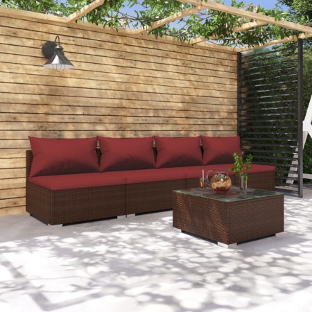 5-piece garden sofa set and brown synthetic rattan cushions by vidaXL, Garden sets - Ref: Foro24-3101411, Price: 499,67 €, Di...