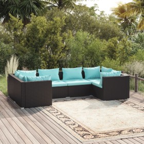 6-teiliges Gartensofa-Set und schwarze synthetische Rattankissen von vidaXL, Gartensets - Ref: Foro24-3101937, Preis: 570,38 ...