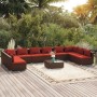 Set de muebles de jardín 11 pzas cojines ratán sintético marrón de vidaXL, Conjuntos de jardín - Ref: Foro24-3101931, Precio:...