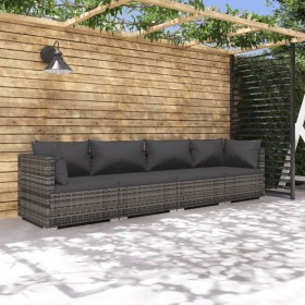 4-teiliges Gartensofa-Set und graue synthetische Rattankissen von vidaXL, Gartensets - Ref: Foro24-3101429, Preis: 361,68 €, ...