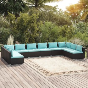 Set de muebles de jardín 10 pzas cojines ratán sintético negro de vidaXL, Conjuntos de jardín - Ref: Foro24-3101921, Precio: ...