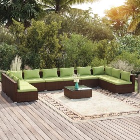 Set de muebles de jardín 11 pzas cojines ratán sintético marrón de vidaXL, Conjuntos de jardín - Ref: Foro24-3101932, Precio:...