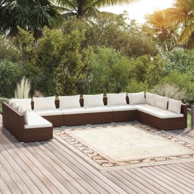 Set muebles de jardín 10 pzas y cojines ratán sintético marrón de vidaXL, Conjuntos de jardín - Ref: Foro24-3101922, Precio: ...