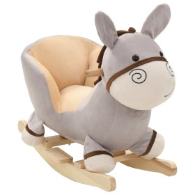 Burro balancín de peluche con respaldo gris 60x32x55 cm de vidaXL, Juguetes para mecerse y balancearse - Ref: Foro24-80222, P...