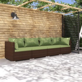 4-teiliges Gartenmöbel-Set und braune synthetische Rattankissen von vidaXL, Gartensets - Ref: Foro24-3101428, Preis: 378,99 €...